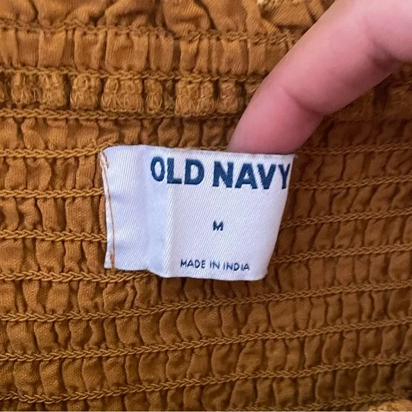 Old Navy Brown Smocked Puff Sleeve Top Sz-M - Picture 2 of 10